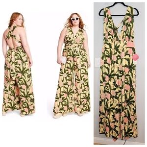 NWT Agua Bendita × Target Wideleg Botanical Sleeveless Jumpsuit size XL stretch